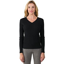 Black Cable Cashmere V-neck Sweater - J CASHMERE