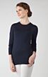 Navy Cashmere Silk Feather Weight Crew Neck 3/4 Sleeves Sweater Left View