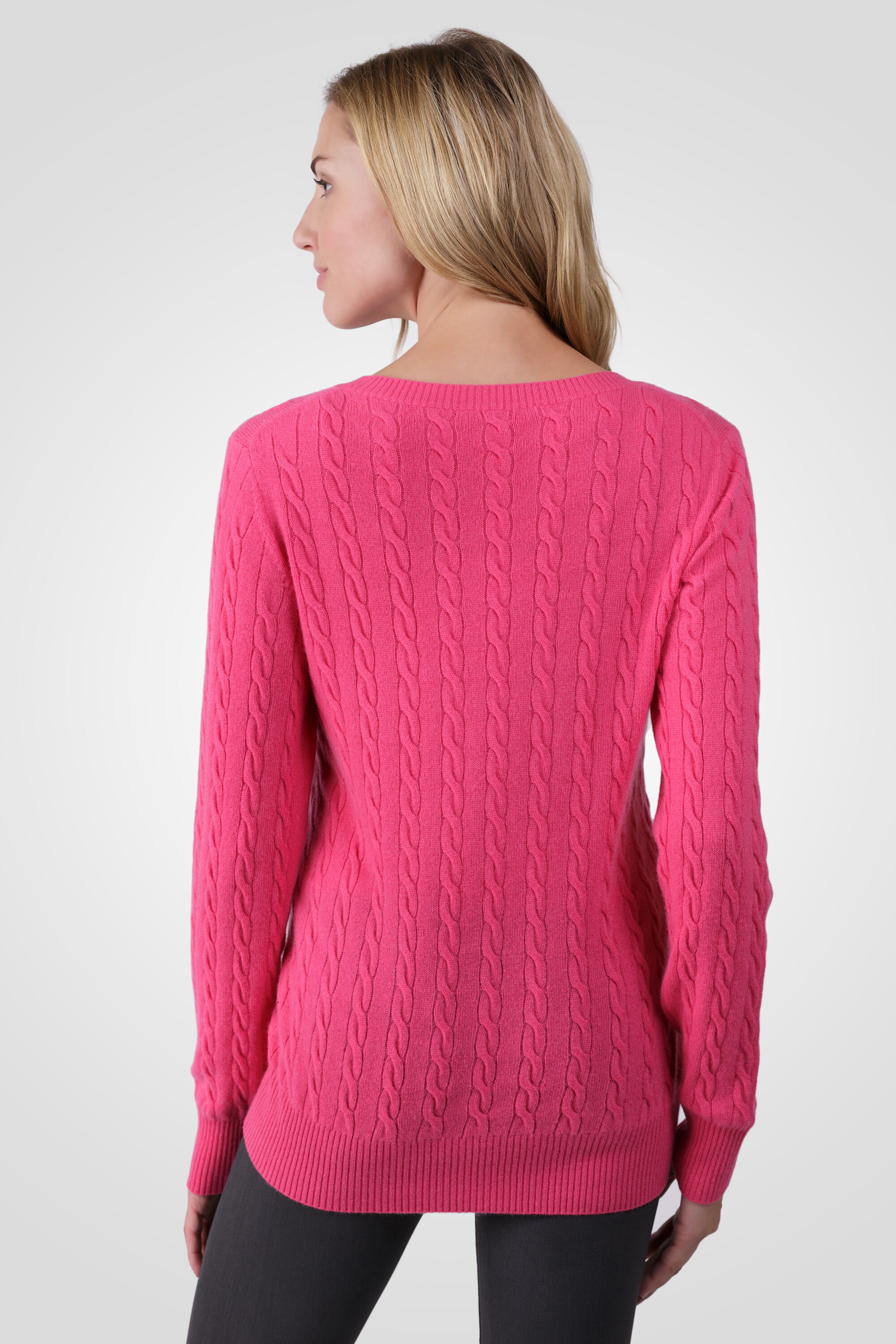 Hot Pink Cashmere Cable-knit Crewneck Sweater - J CASHMERE
