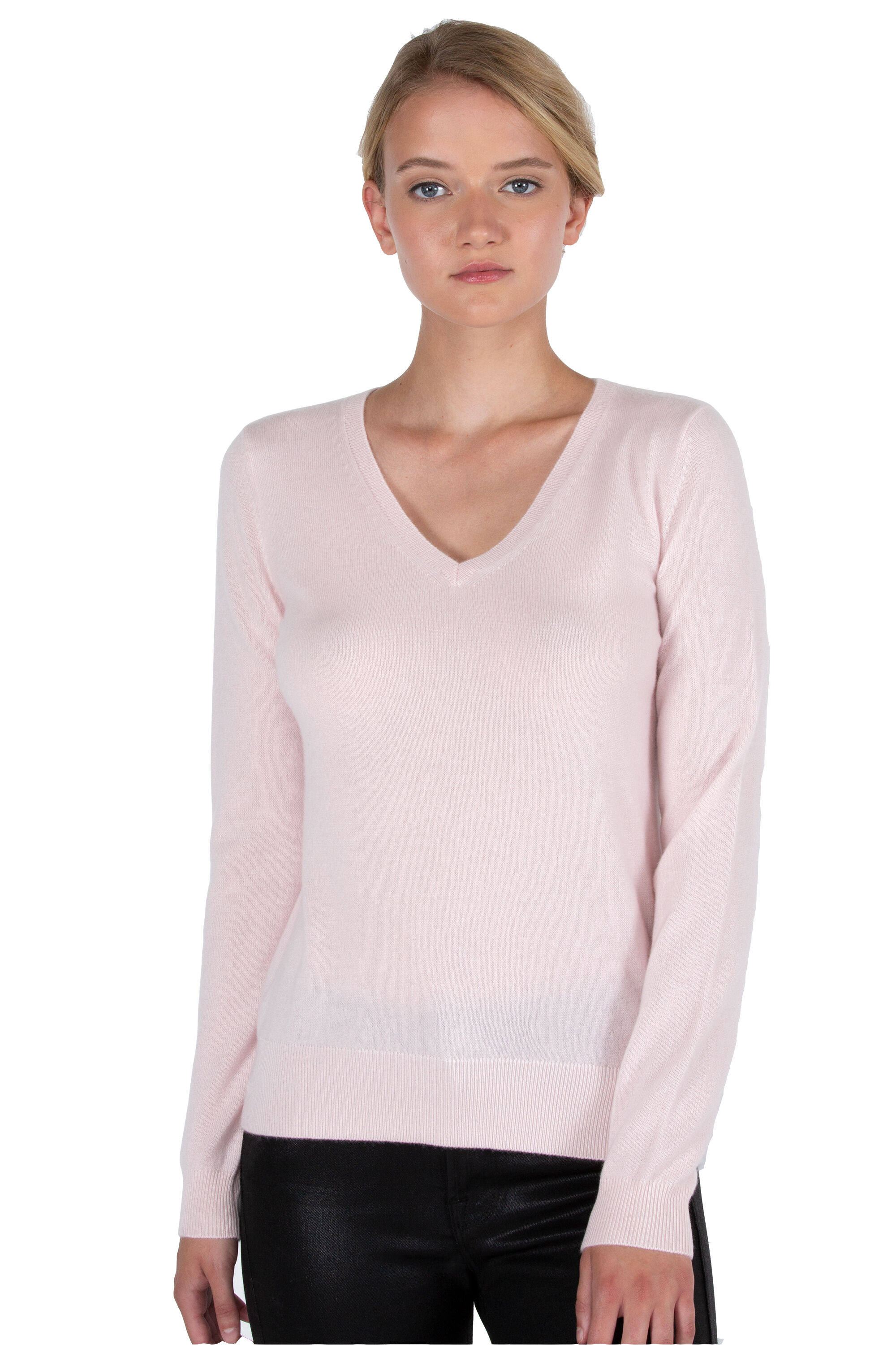 Petal Pink Cashmere v-neck Sweater - J CASHMERE
