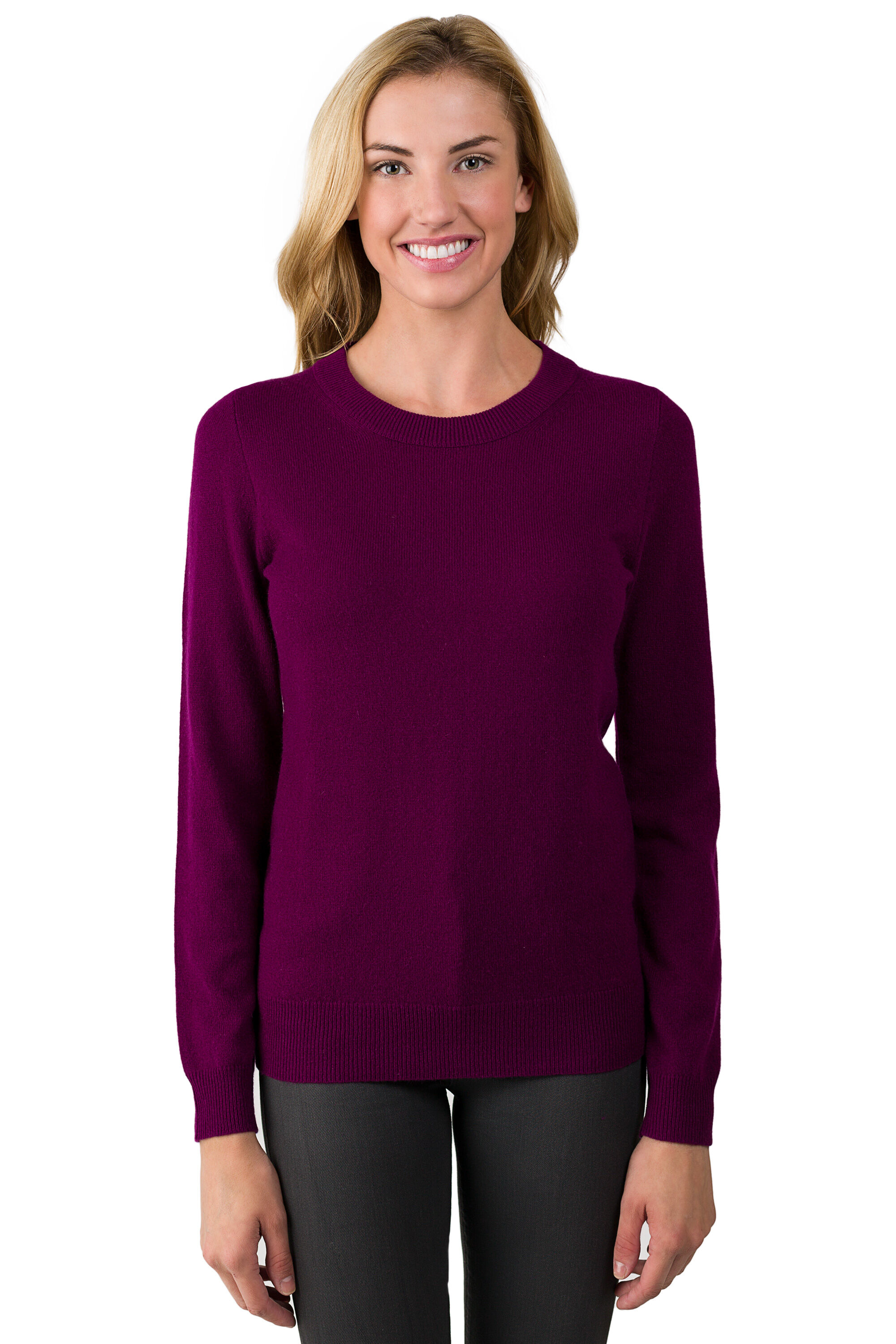 JENNIE LIU Women's 100% Pure Cashmere Long Sleeve Crew Neck Sweater - J  CASHMERE