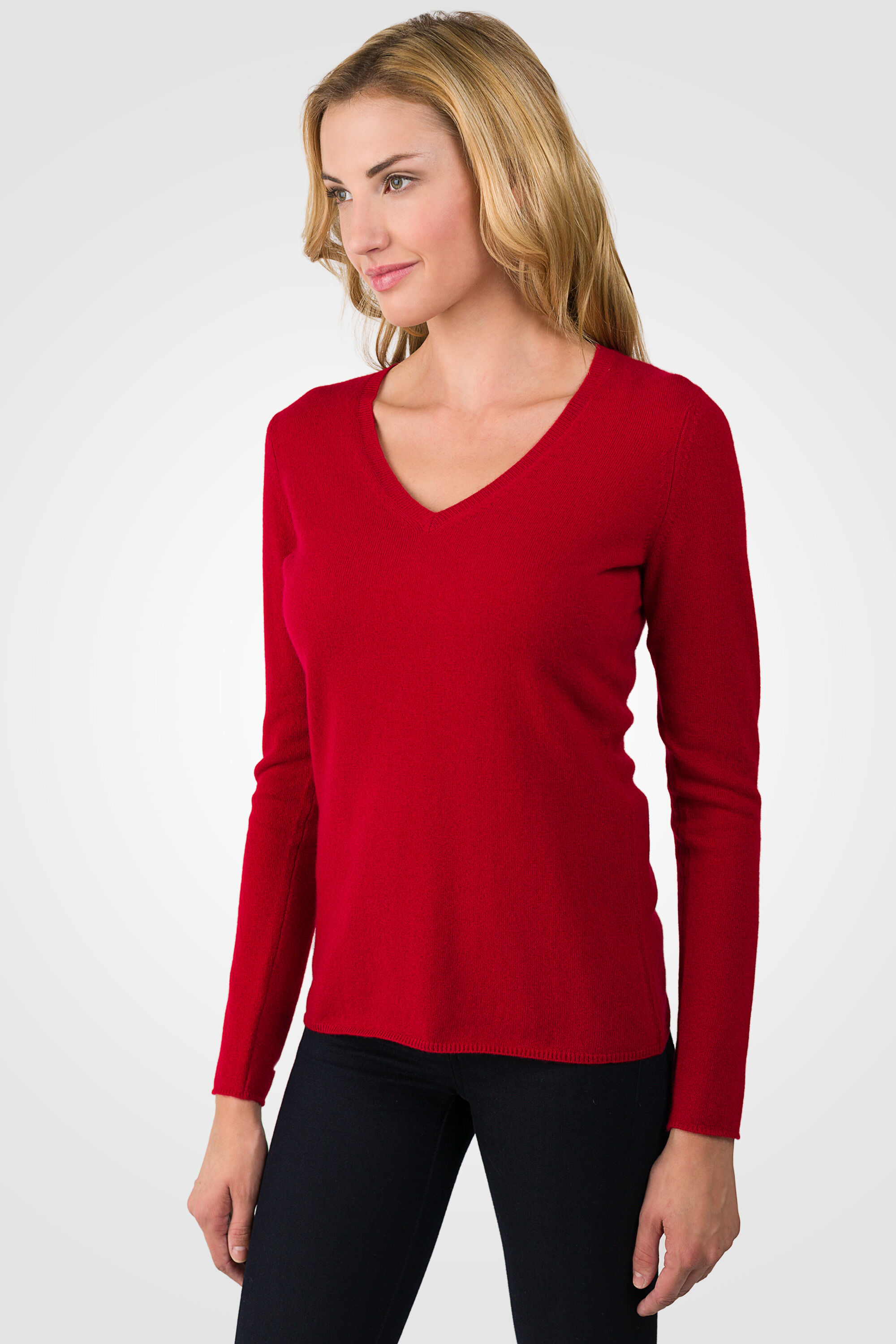 Red Cashmere V-neck Sweater - J CASHMERE
