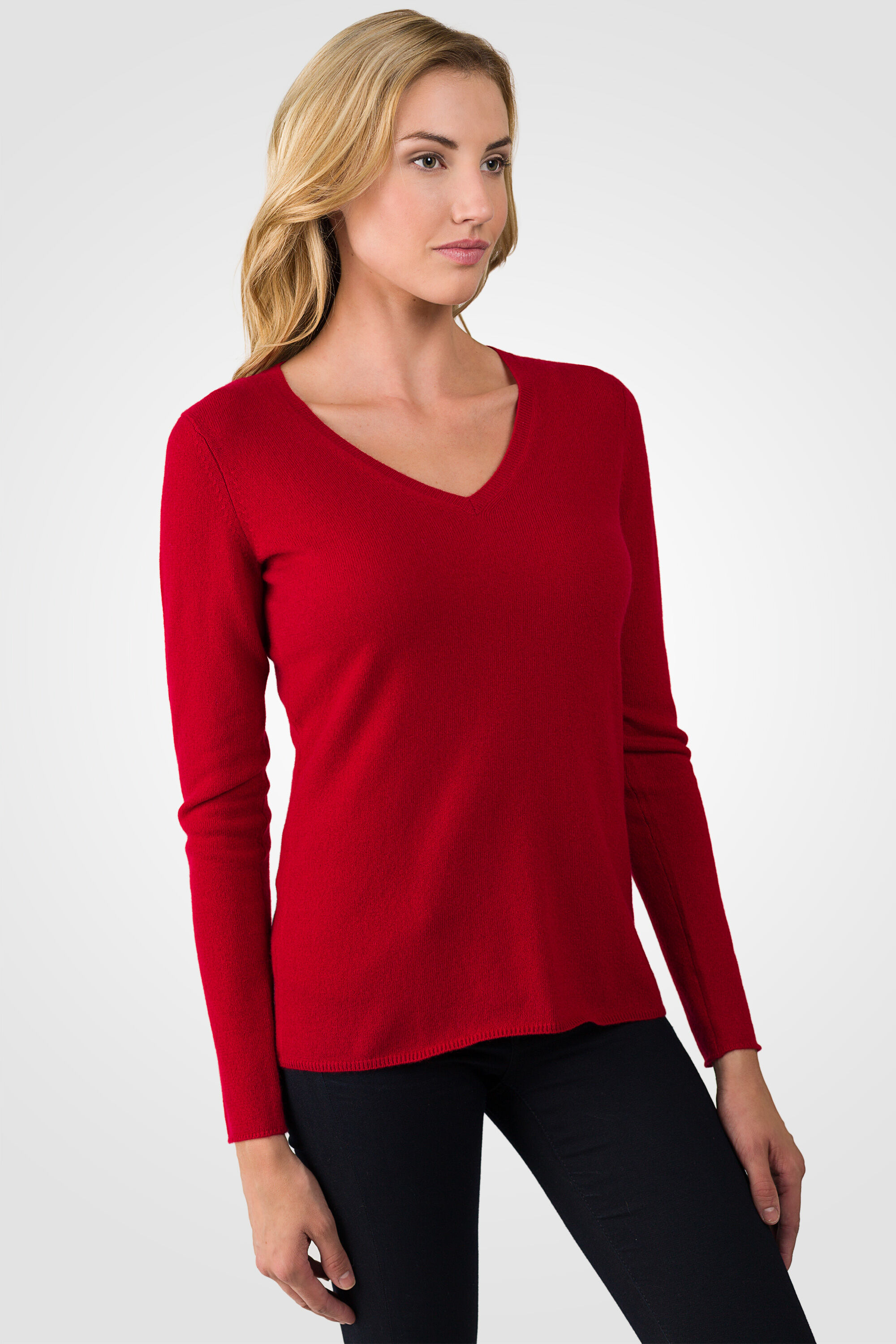 Red Cashmere V-neck Sweater