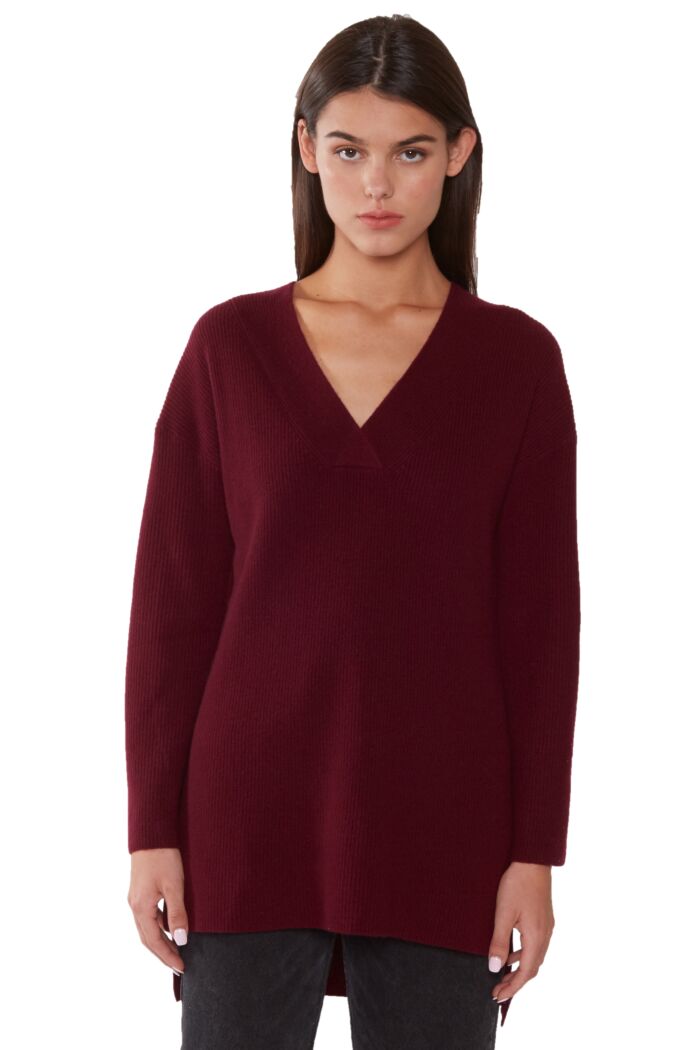 JENNIE LIU Women's 100% Pure Cashmere Long Sleeve Ribbed Tunic Sweater