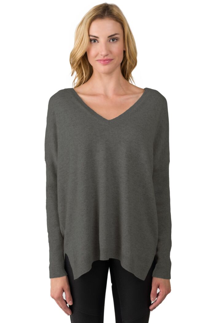 Charcoal Cashmere Oversized Double V Dolman Sweater