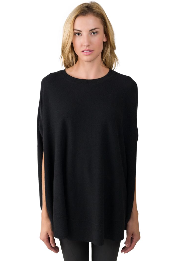 Black Cashmere Oversized Laid-back Poncho Sweater front view