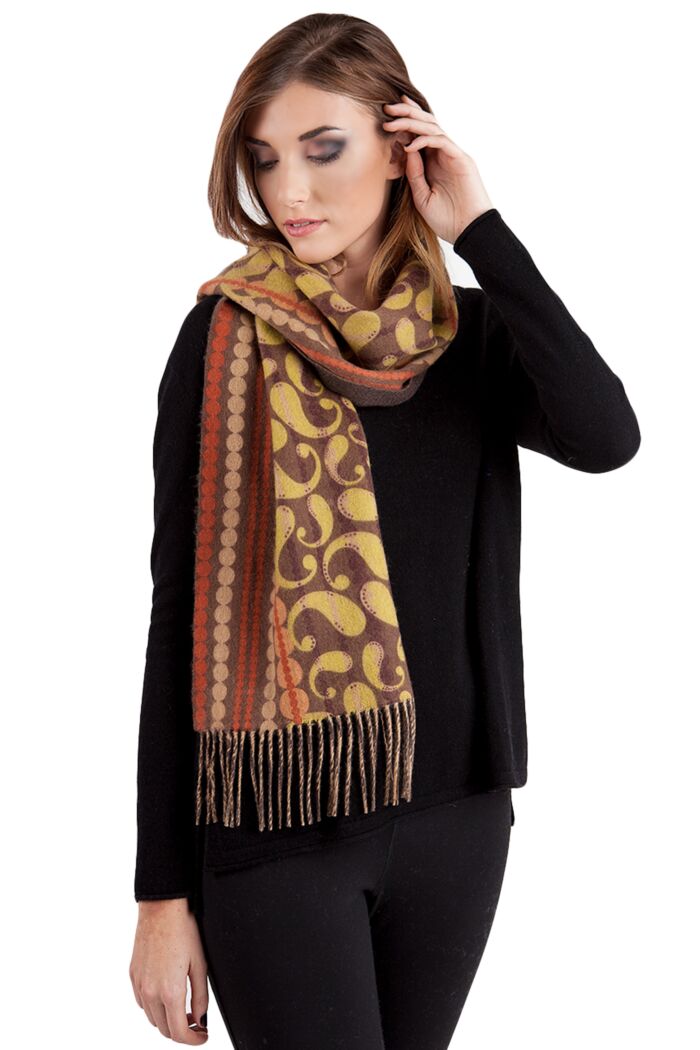 Brown Paisley Printed Woven Cashmere Scarf