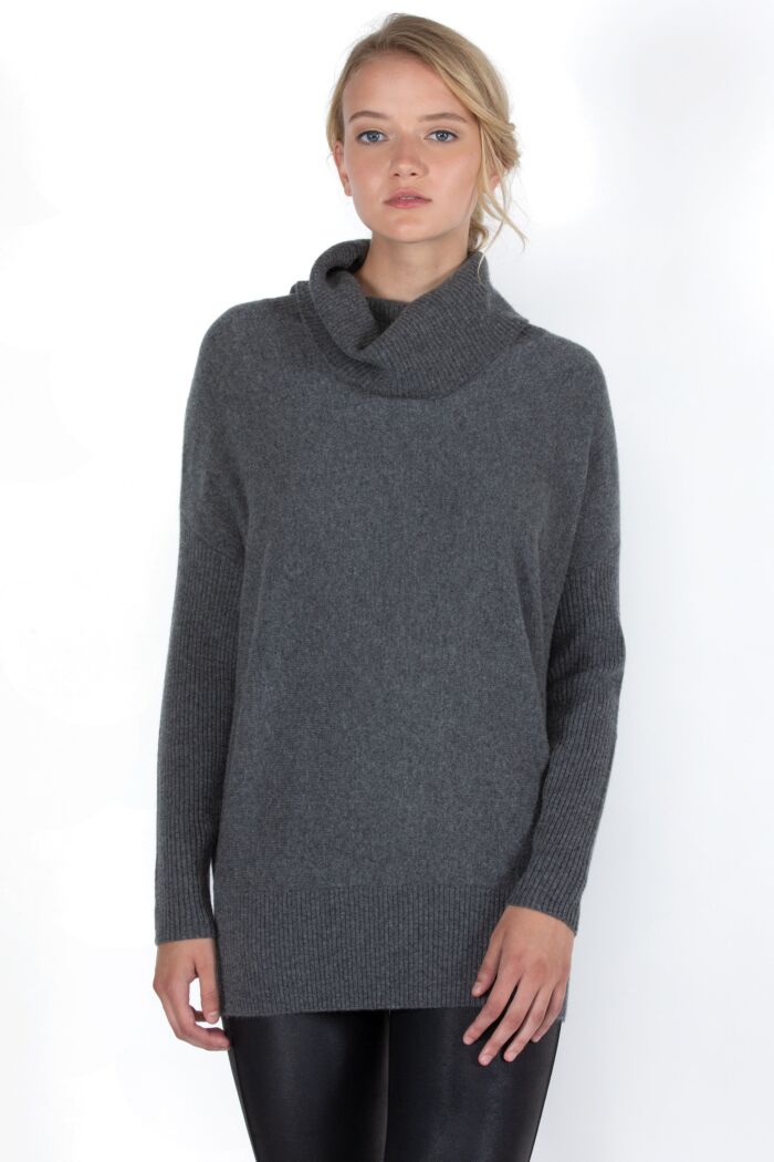 JENNIE LIU Women's 100% Pure Cashmere Cocoon Dolman Sleeve Cowlneck Sweater
