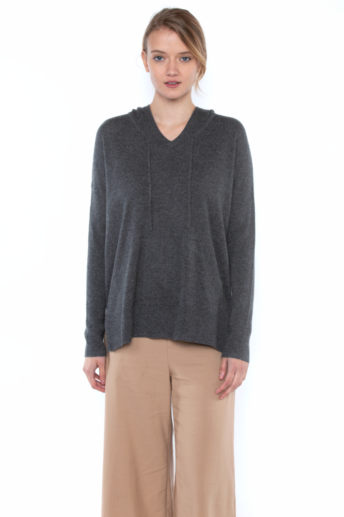 JENNIE LIU Women's 100% Pure Cashmere Dolman Hooded Tunic Pullover Sweater