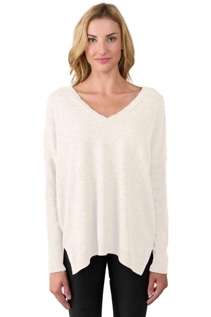 Cream Cashmere Oversized Double V Dolman Sweater
