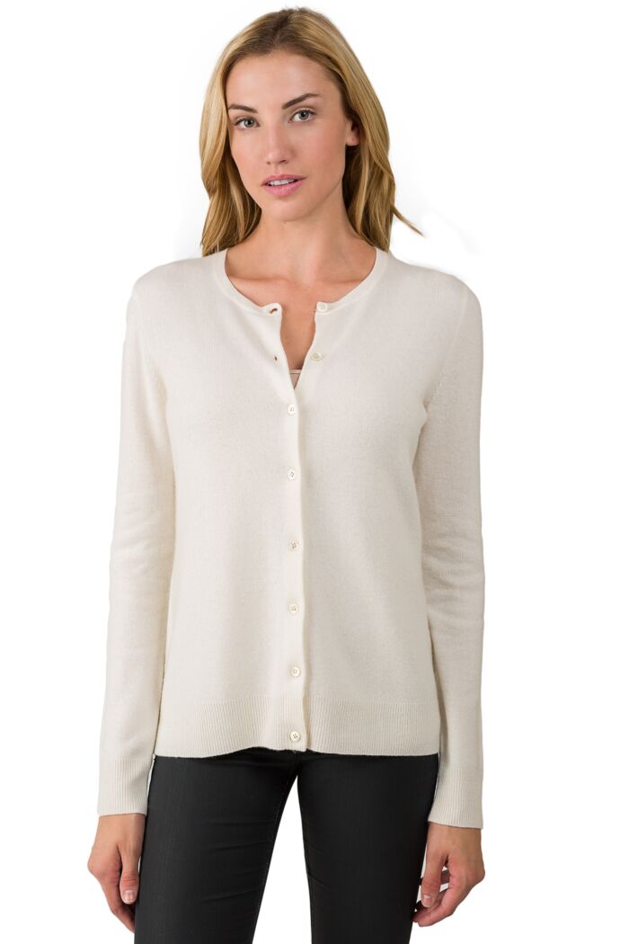 Cream Cashmere Button Front Cardigan Sweater front view