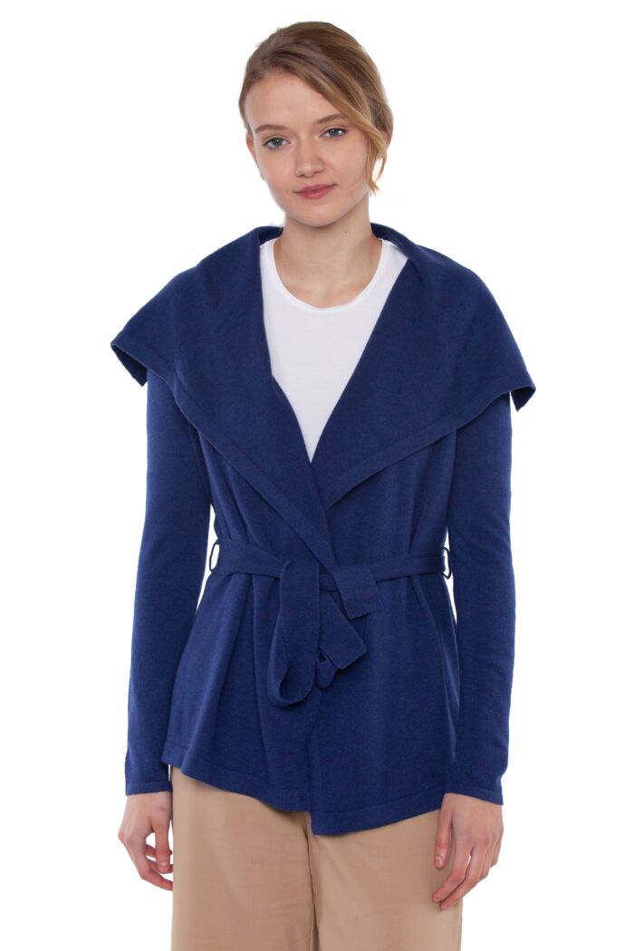 JENNIE LIU Women's 100% Pure Cashmere Long Sleeve Belted Cardigan Sweater