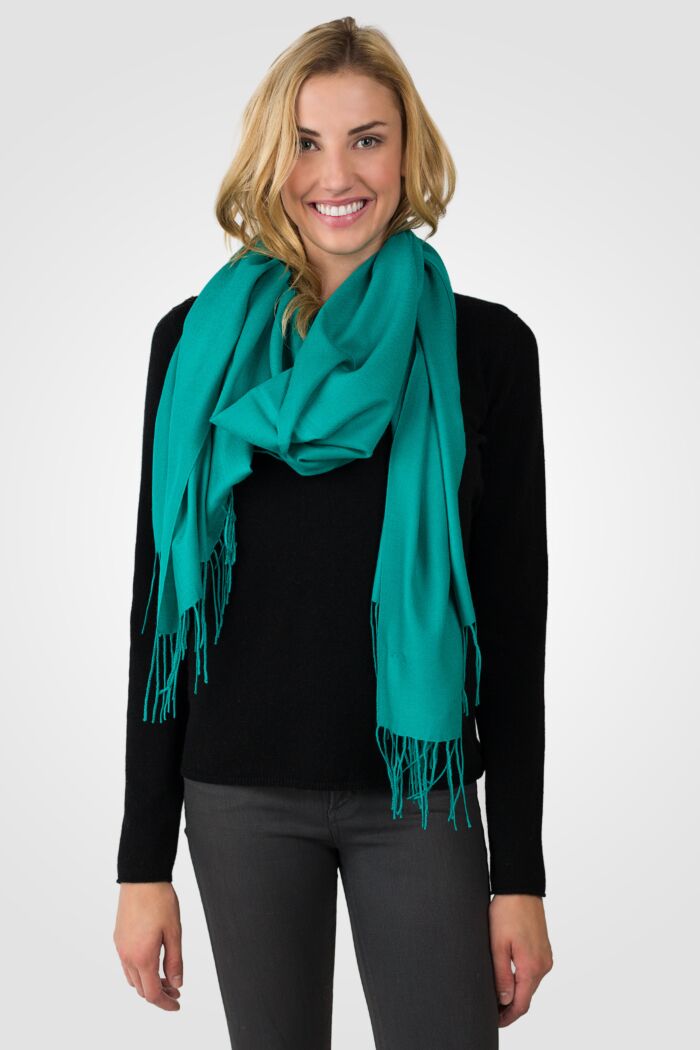 Green Tissue Weight Wool Cashmere Wrap front view