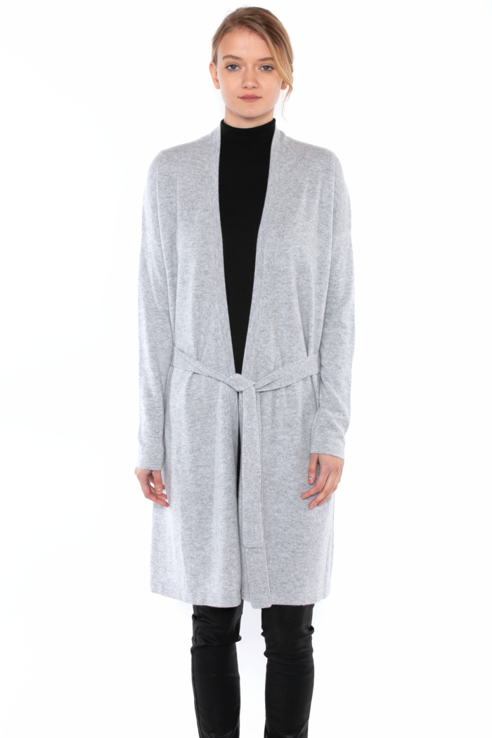 JENNIE LIU Women's 100% Pure Cashmere Long Sleeve Belted Lux Wrap Cardigan Robe