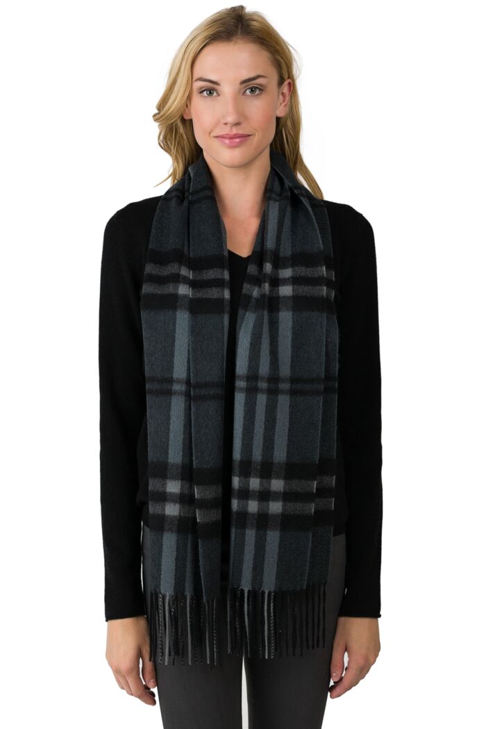 Grey Plaid Cashmere Scarf front view