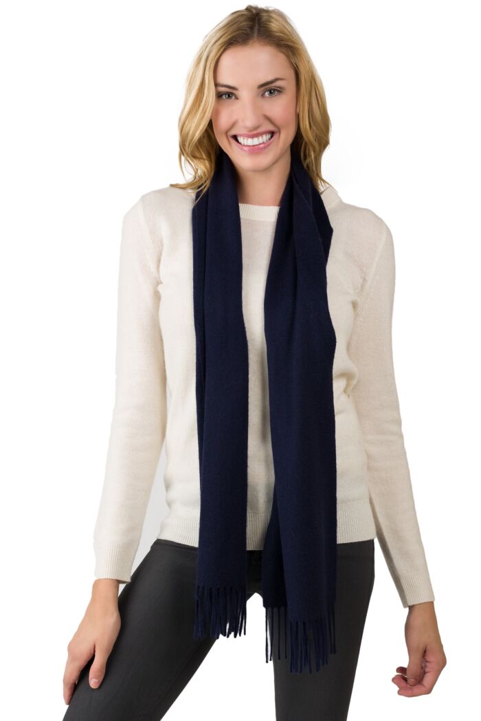 Navy Watermark Cashmere Blend Woven Scarf front view