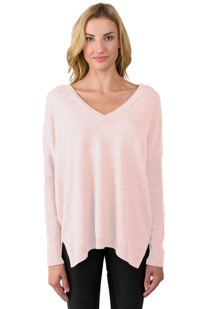 Pink Pearl Cashmere Oversized Double V Dolman Sweater