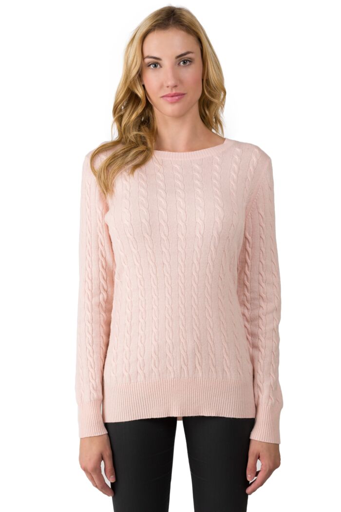Pink Pearl Cashmere Cable-knit Crewneck Sweater front view
