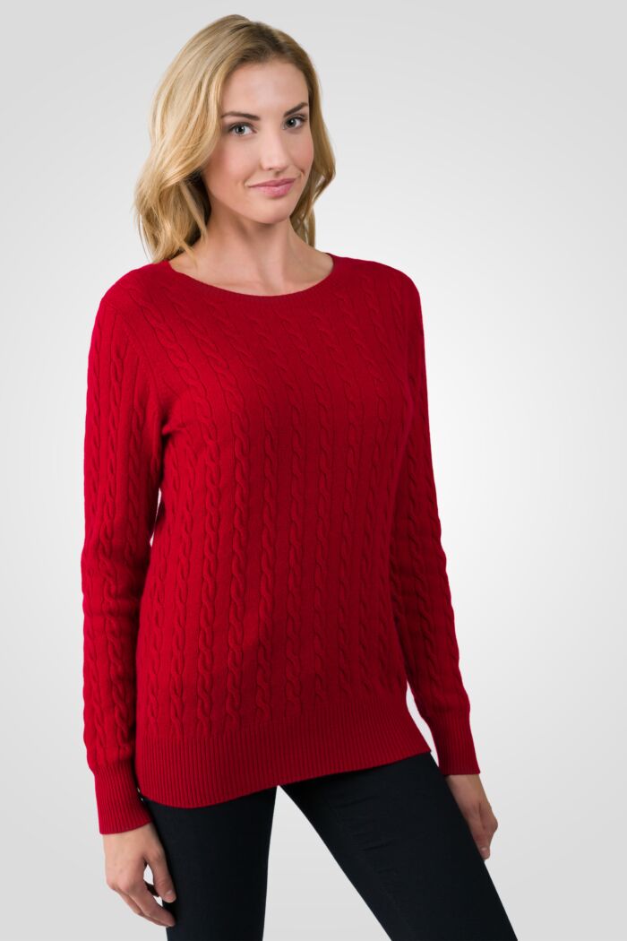 Red Cashmere Cable-knit Crewneck Sweater right side view