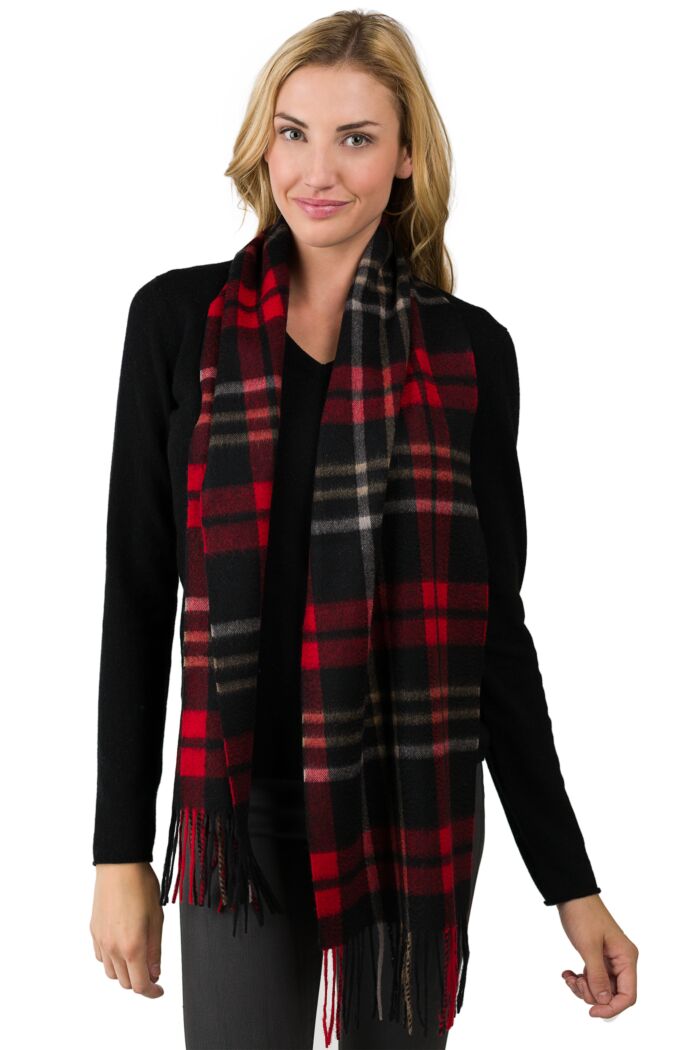 Red Plaid Cashmere Scarf front view