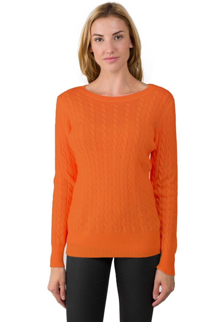 Tangerine Cashmere Cable-knit Crewneck Sweater