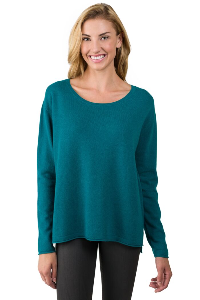 Teal Cashmere High Low Sweater front view