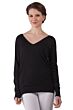 Black Cashmere Silk Long Sleeve Feather Weight V Neck Shirt Tee Front View