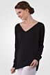 Black Cashmere Silk Long Sleeve Feather Weight V Neck Shirt Tee Left View