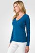 JENNIE LIU Women's 100% Pure Cashmere Long Sleeve Pullover V Neck Sweater(XL, Peacock Blue)