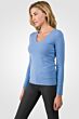JENNIE LIU Women's 100% Pure Cashmere Long Sleeve Pullover V Neck Sweater(M, Crystal blue)