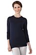 Navy Cashmere Silk Feather Weight Crew Neck 3/4 Sleeves Sweater Front View