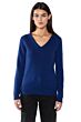 JENNIE LIU Women's 100% Pure Cashmere Long Sleeve Pullover V Neck Sweater(M, Blue)