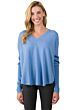 Crystal Blue Cashmere V-neck Circle High Low Sweater front view