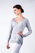 Cashmere Silk Long Sleeve Feather Weight V Neck Shirt Tee Left View