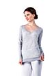Grey Cashmere Silk Long Sleeve Feather Weight V Neck Shirt Tee Front View