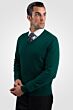 Green Men's 100% Cashmere Long Sleeve Pullover V Neck Sweater Left View2 