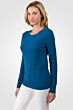 Peacock Blue Cashmere Cable-knit Crewneck Sweater left side view