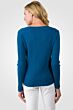 Peacock Blue Cashmere Cable-knit V-neck Sweater back view