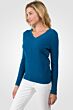 Peacock Blue Cashmere Cable-knit V-neck Sweater left side view