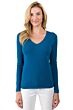 JENNIE LIU Women's 100% Pure Cashmere Long Sleeve Pullover V Neck Sweater(S, Peacock Blue)