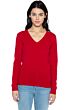 JENNIE LIU Women's 100% Pure Cashmere Long Sleeve Pullover V Neck Sweater(L, Red)