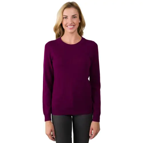 JENNIE LIU Women's 100% Pure Cashmere Long Sleeve Crew Neck Sweater(L, Plum)
