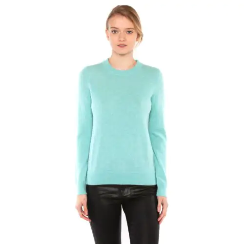 JENNIE LIU Women's 100% Pure Cashmere Long Sleeve Crew Neck Sweater(M, Aqua)