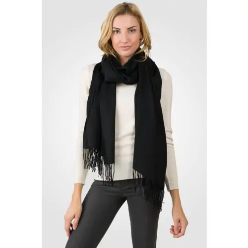 Black Tissue Weight Wool Cashmere Wrap font view