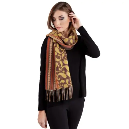 Brown Paisley Printed Woven Cashmere Scarf