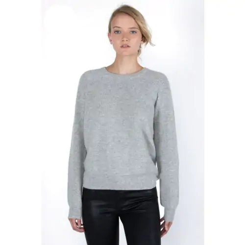 JENNIE LIU Women's 100% Pure Cashmere Raglan Sleeve Extra-Cozy-Rib Crew Neck Sweater