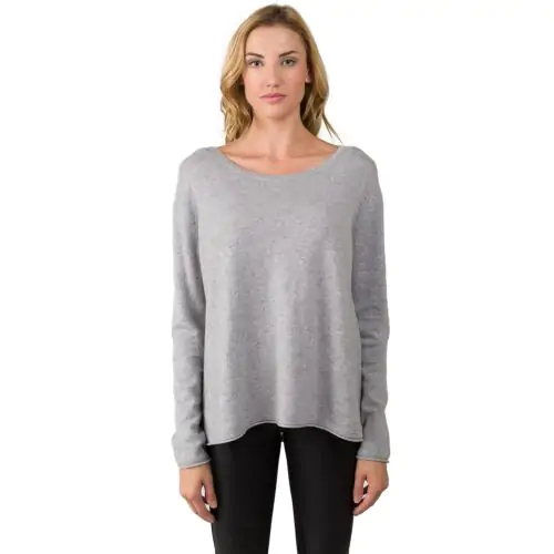 Lt Heather Grey Cashmere High Low Sweater front view