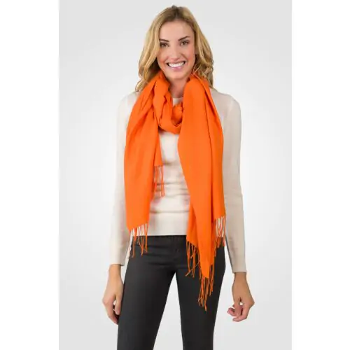 Orange Tissue Weight Wool Cashmere Wrap front view
