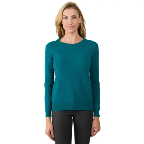 Teal Cashmere Crewneck Sweater front view